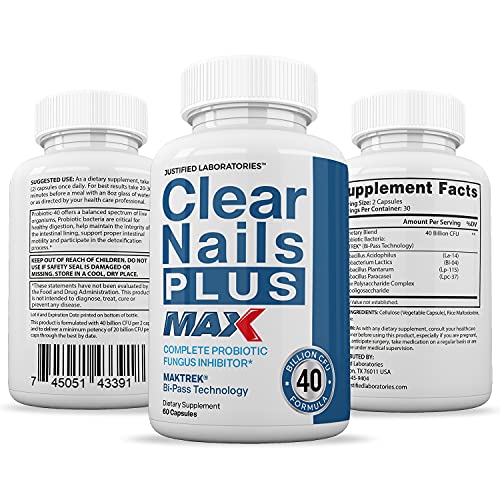 Justified Laboratories (2 Pack) Clear Nails Plus Max Pills 40 Billion CFU Probiotic Supports Justified Laboratories