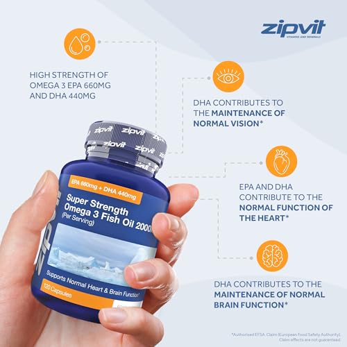 Omega 3 Fish Oil 2000mg, EPA 660mg DHA 440mg per Daily Serving. 120 Capsules Zipvit