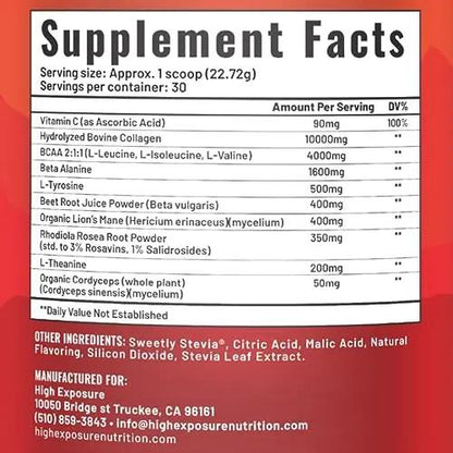 High Exposure Pre Workout Energy Mix | Pre Workout Powder for Men and Women | Endurance, Power, Strength | Beta-Alanine, BCAAs, L-Theanine, Beetroot (Fruit Punch - Caffeine Free)