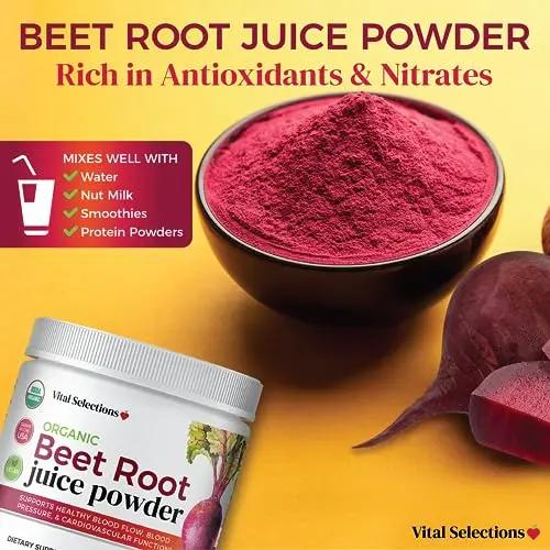 Vital Selections 100% Organic Beet Root Juice Powder, Highest Purity and Potency