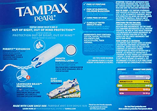 Tampax Pearl Unscented Super Absorbency Tampons, 96 Count Tampax