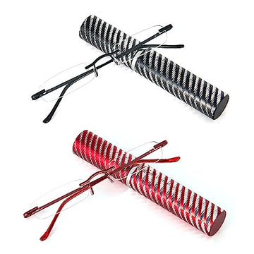 DXYXYO Mini Rimless Reading Glasses for Women Men, 2 Pack Slim Pocket Compact Metal