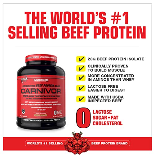MuscleMeds Carnivor Bioengineered Beef Protein Isolate, Vanilla Caramel, 3.9 Pound MuscleMeds