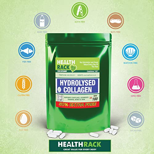 Collagen Supplements 1000mg with Vitamin C 180 Tablets - GMO Free - Hair Skin Nails HealthRack