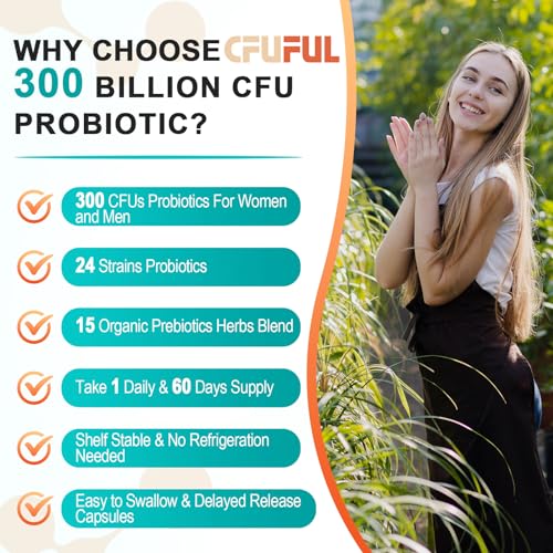 Probiotics for Women & Men - 300 Billion CFU & 24 Strains Probiotic with 15 Organic Herbs Cfuful