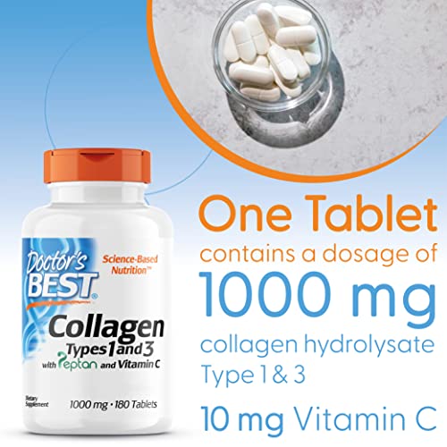 Doctor's Best, Collagen Types 1 and 3, Peptane & Vitamin C, 1,000mg, 180 Tablets Doctor's BEST