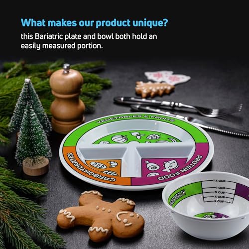 Portion Control Bariatric Plates and Bowls Set of 2 (4pcs Total) - Self-Measuring Plates HeroFiber