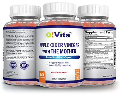 O!VITA Apple Cider Vinegar Gummies with The Mother, Gluten Free, Vegan, Made with Pomagranate O!VITA