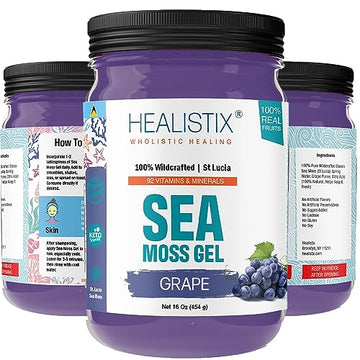 Healistix Grape Irish Sea Moss Gel- St Lucia Wildcrafted Seamoss Gel, Packed 
