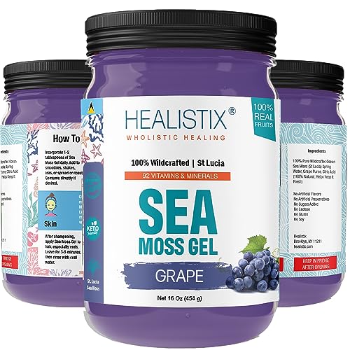 Healistix Grape Irish Sea Moss Gel- St Lucia Wildcrafted Seamoss Gel, Packed 