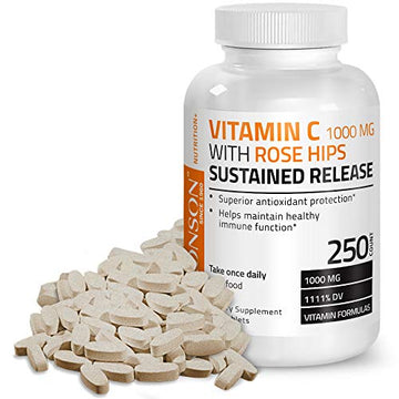Bronson Vitamin C 1000 mg with Rose Hips Sustained Release, 250 Tablets