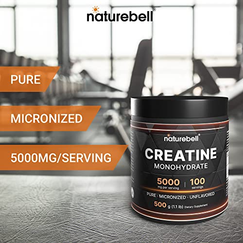 NatureBell Creatine Monohydrate Powder 500 Grams, 5000mg Per Serving NatureBell