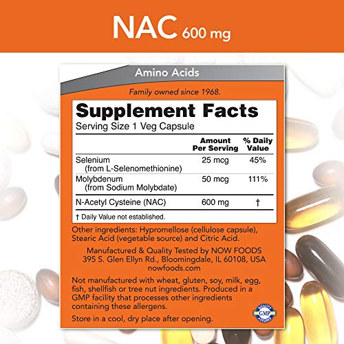 NOW Supplements, NAC (N-Acetyl Cysteine) 600 mg with Selenium & Molybdenum NOW