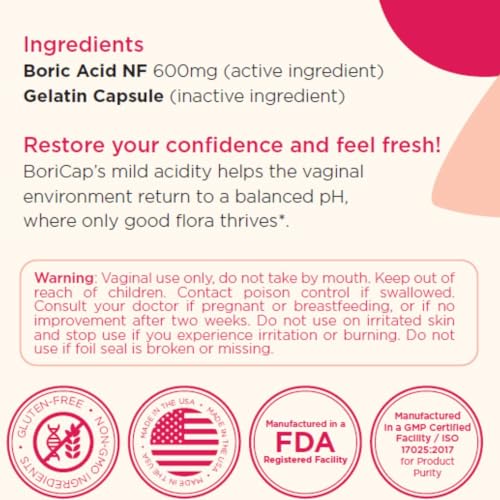 BoriCap - Boric Acid Suppositories for Women - 600 mg - Vaginal Health, pH Balance, Itch & Odor - Natural BoriCap