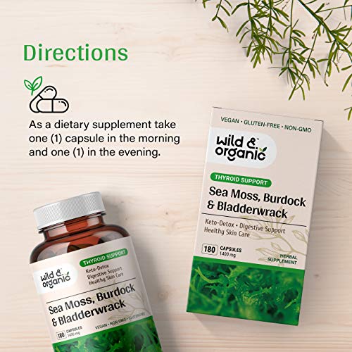 Sea Moss Capsules - 180 Caps Wildcrafted Irish Moss, Burdock Root & Bladderwrack Wild & Organic