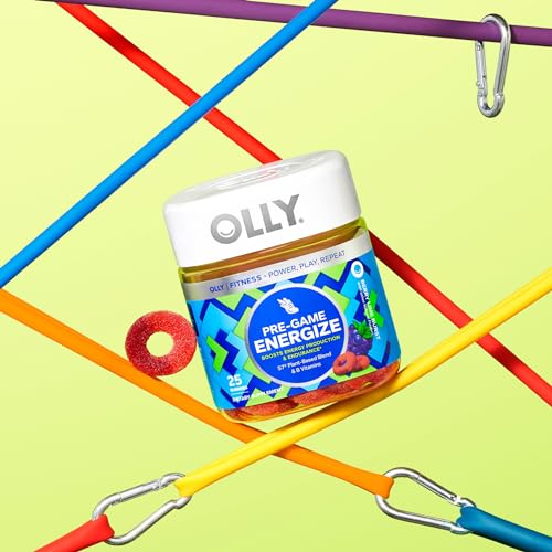 OLLY Pre-Game Energize Workout Gummy Rings, S7 Plant-Based Blend, B Vitamins, Berry OLLY