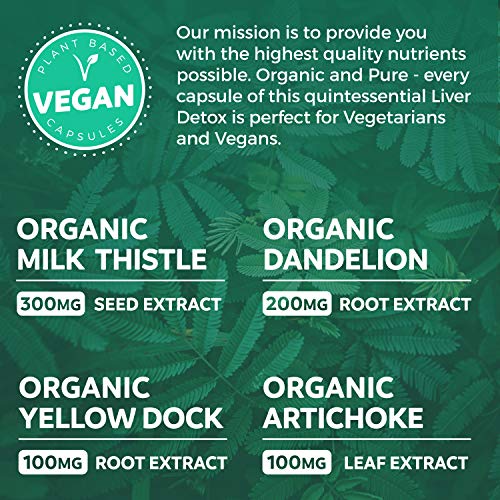 Organic Liver Cleanse Detox & Repair (Vegan, Non-GMO) Milk Thistle Extract (80% Silymarin) PURE CO