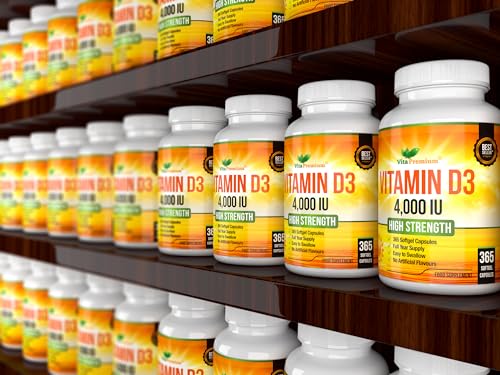 Vitamin D 4,000 IU Softgels, Maximum Strength Vitamin D3 Supplement, 365 Easy to Swallo Vita Premium