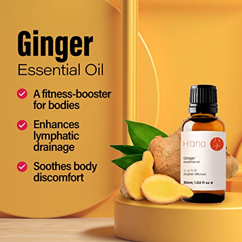 H’ana Pure Ginger Oil for Belly Fat & Pain - 100% Natural Therapeutic Grade Ginger Essentia H'ana