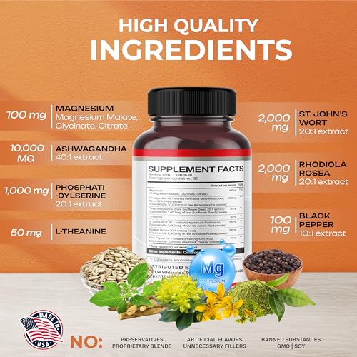 CORTISOL SHIELD 9 IN 1 - 15,250mg Magnesium + Ashwagandha with Phosphatidylserine ULTRA HERBS