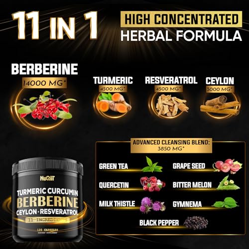 Berberine Supplement 14000mg Turmeric Curcumin 4500mg Trans-Resveratrol 4500mg Nuqiit