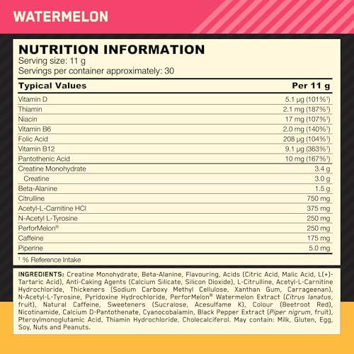 Optimum Nutrition Gold Standard Pre Workout Watermelon Flavoured Powder, 330g Optimum Nutrition
