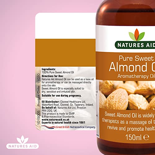 Natures Aid Almond Oil, Pure, Sweet Almond Oil, Massage Oil, Suited to Dry, Sensitive Skin natures aid
