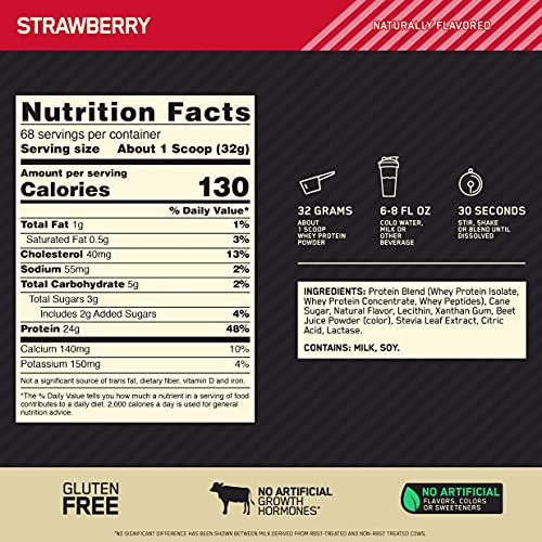 Optimum Nutrition Gold Standard 100% Whey Protein Powder, Naturally Flavored Strawberry Optimum Nutrition