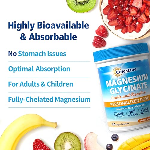 Celestrue Magnesium Glycinate, Fully-Chelated, Optimal Absorption, Gentle on The Stomach Celestrue