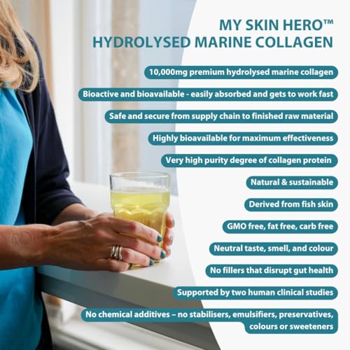 Marine Collagen Powder 10,000mg - with Vitamin C, Zinc, Biotin, Hyaluronic Acid - No fillers, sweeteners or additives KLW Nutrition