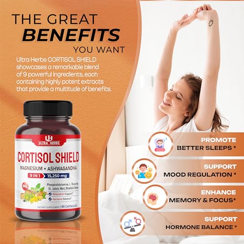 CORTISOL SHIELD 9 IN 1 - 15,250mg Magnesium + Ashwagandha with Phosphatidylserine ULTRA HERBS