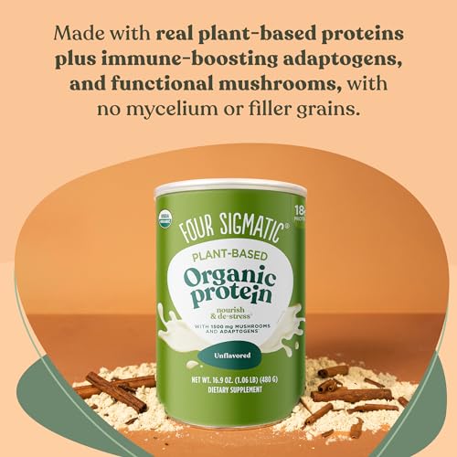 Four Sigmatic Organic Plant-Based Protein Powder Unflavored Protein with Lion’s Mane Four Sigmatic