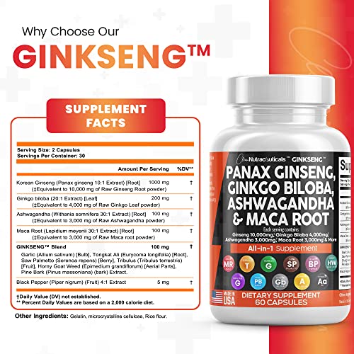 Panax Ginseng 10000mg Ginkgo Biloba 4000mg Ashwagandha Maca Root