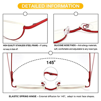 Yiwaeye 3 Pack Half Moon Reading Glasses Anti Blue Light UV, Half Frame Semi Lens Slim
