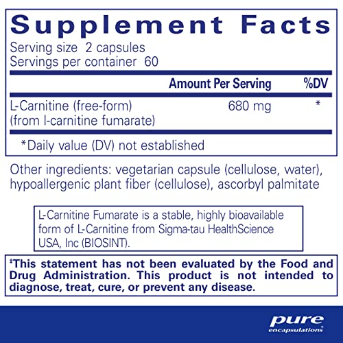 Pure Encapsulations L-Carnitine Fumarate | Hypoallergenic Supplement Support for Enhanced Pure Encapsulations