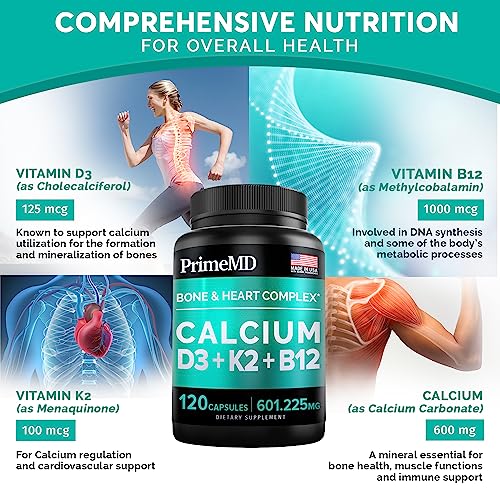 Calcium 600mg, Vitamin D3 K2 B12 Supplement - For Heart, Bone & Immune Support PrimeMD