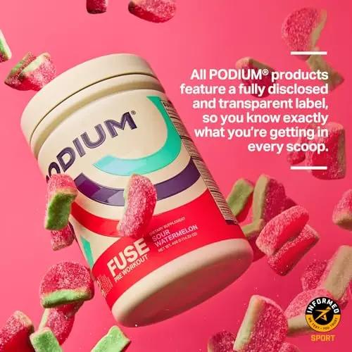 Podium Nutrition, Fuse Pre Workout Powder, Sour Watermelon, 30 Servings, Beta Alanine Podium Nutrition
