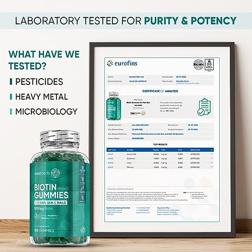 Biotin Gummies 5000mcg - with Vitamin A, B, C, D, E & Selenium – 120 Hair Nails and Skin maxmedix