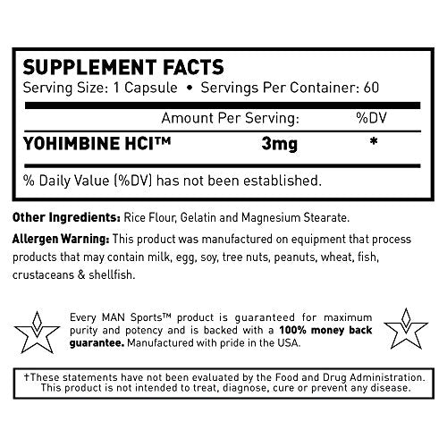 Man Sports Yohimbine HCI 3mg, Weight Loss Supplement, 60 Capsules MAN Metabolic Augmenting Nutrition
