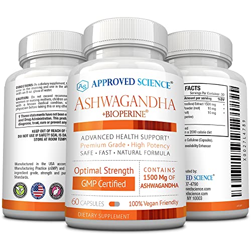Approved Science® Ashwagandha 1500mg with Bioperine® and Ginger- Alleviate Sleepless Approved Science