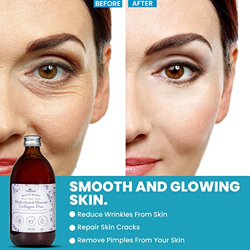 VitaZam Marine Collagen Liquid 10000mg with Hyaluronic Acid, Hydrolysed Peptide, Biotin for Hair, Skin, Nails, Joint, and Muscles, 500 ml VitaZam