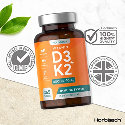 Vitamin D3 K2 High Strength Tablets | 365 Count | Vitamin D3 4000iu and Vitamin K2 MK7 Horbäach