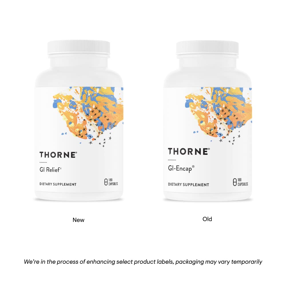 Thorne GI Relief - Digestion Supplement Supports Gut Health & Bloating Relief - Made with Marshmallow Root Extract & Digestive Enzymes - 180 Capsules - 90 Servings Thorne