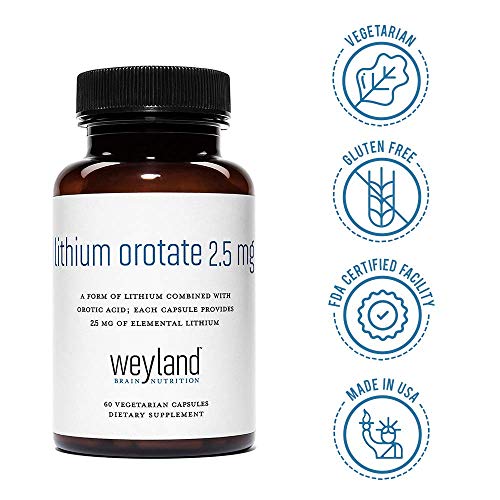 Lithium Orotate 2.5mg (1 Bottle), 60 Vegetarian Capsules, Lithium Supple