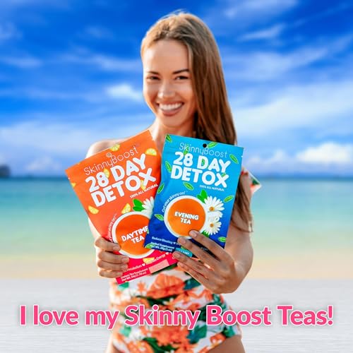 SkinnyBoost 28 Day Detox Tea Kit-1 Daytime (28 Bags) 1 Evening (14 Bags) Non GMO SkinnyBoost