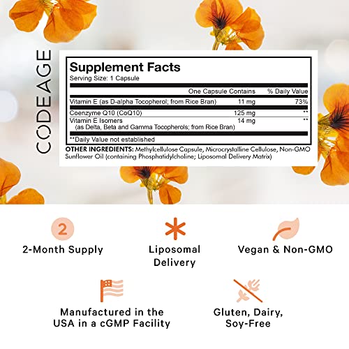 Codeage Liposomal CoQ10 Supplement - Vitamin E Isomers Tocopherols - 125mg Coenzy Codeage