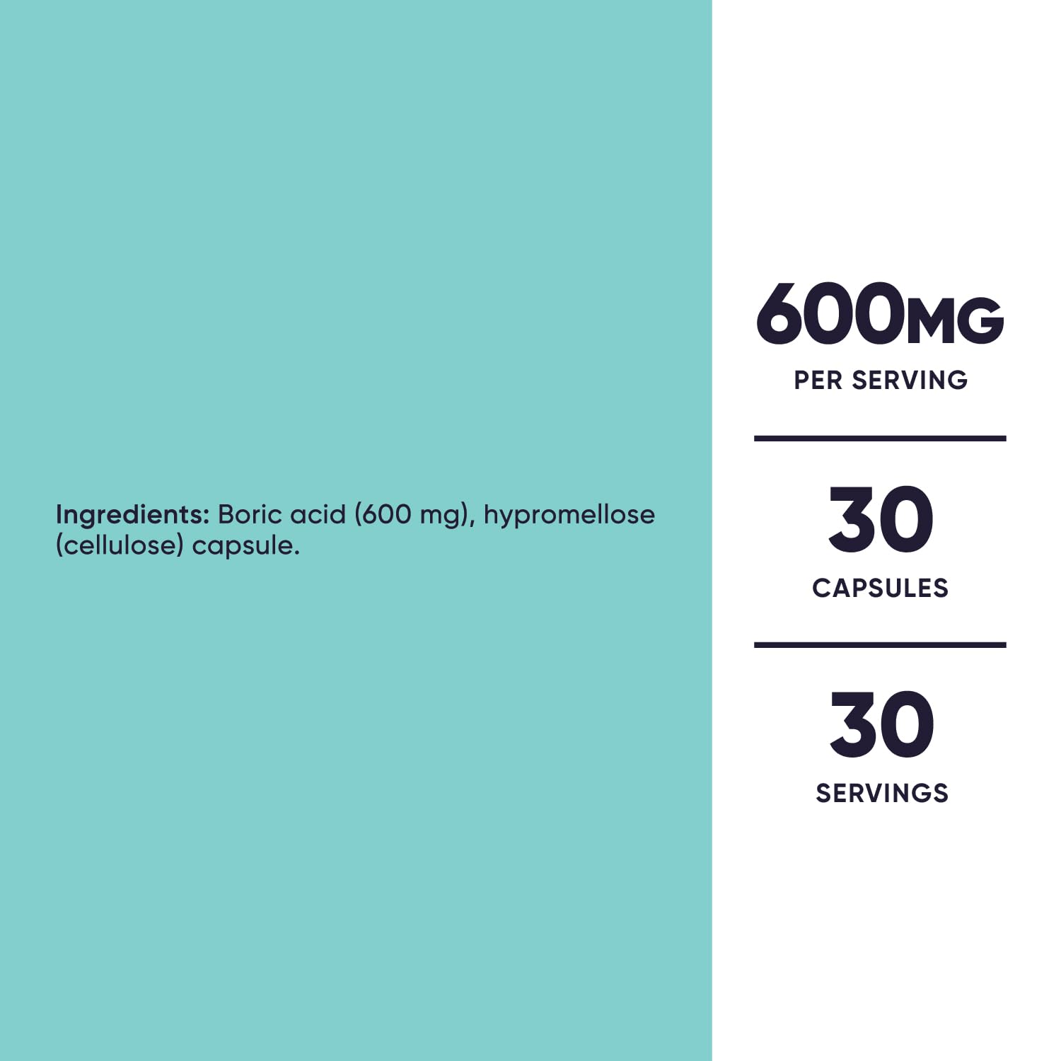 Nutricost Boric Acid 600mg, 30 Capsules - Vaginal Suppository - Non-GMO - for Women Nutricost