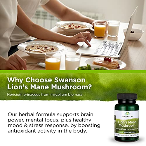 Swanson Lion's Mane Mushroom Capsules - 500 mg Each, 60 Capsules