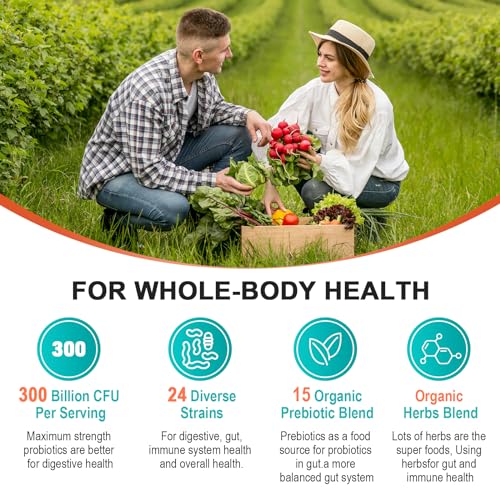 Probiotics for Women & Men - 300 Billion CFU & 24 Strains Probiotic with 15 Organic Herbs Cfuful