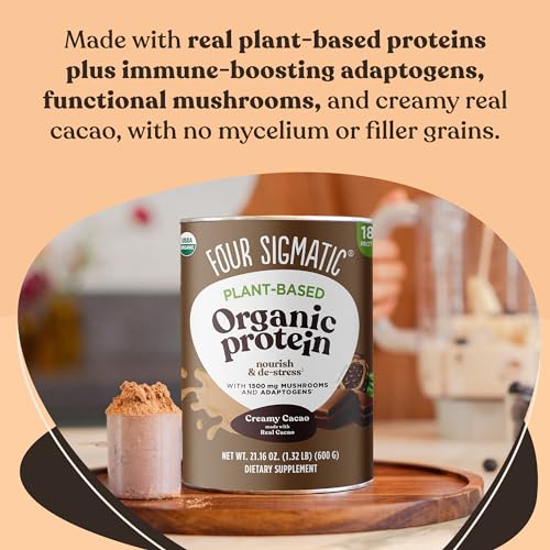 Four Sigmatic Organic Plant-Based Protein Powder Creamy Cacao Protein with Lion’s Mane Four Sigmatic